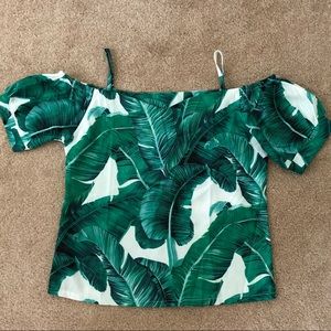 Green & White Palm Off Shoulder Top